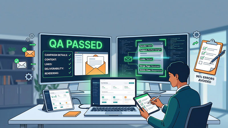 Checklist illustration for pre-send email QA