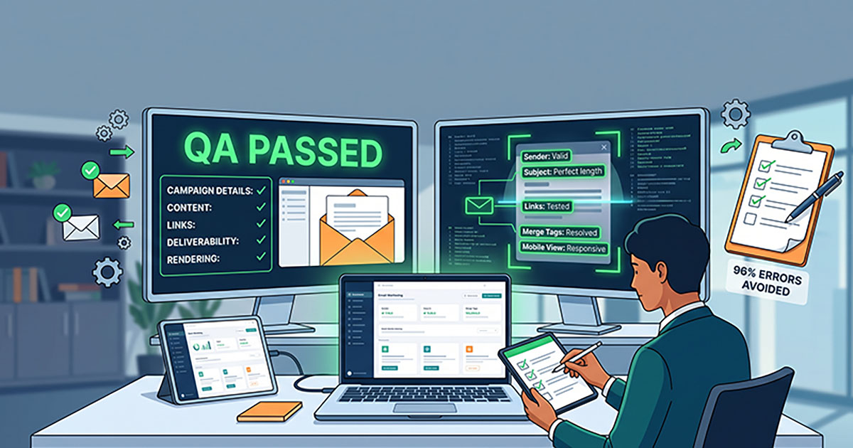 Checklist illustration for pre-send email QA